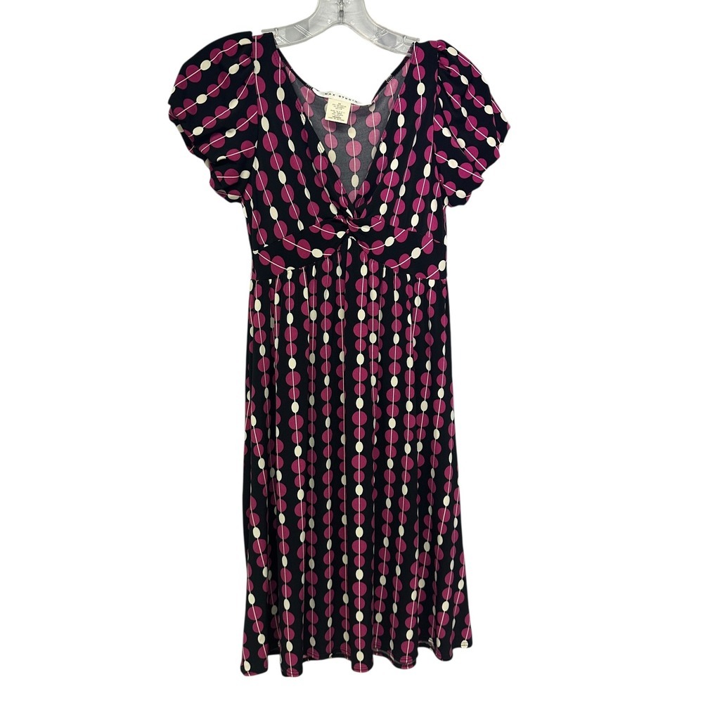 Y2K 90's Max Studio Babydoll Puff Sleeve Black Dress Magenta White Polkadot XS